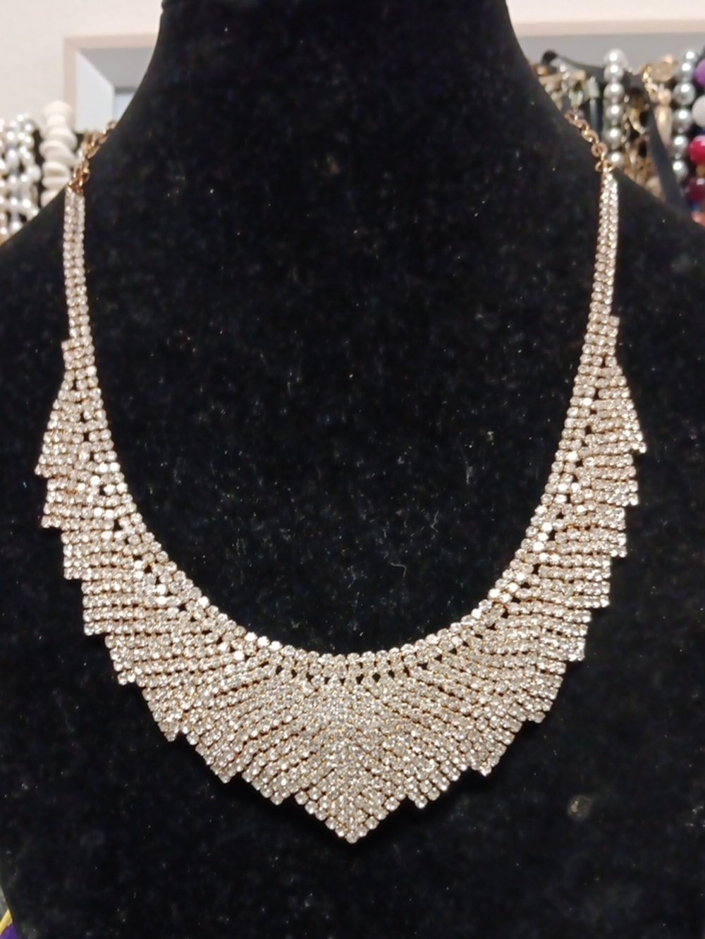 Rhinestone Fringe Collar Necklace - Gold-Tone